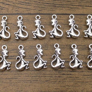 12 Cute Monkey Charms,Antique Silver Tone,Double Sided 3D Charms-RS641