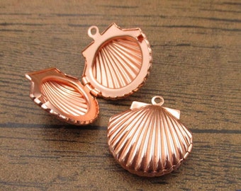 2 pendenti con medaglione a conchiglia apribili, oro rosa-TS266