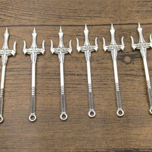 6 Trident Charms, Antique Silver Tone,Double Sided-RS1379