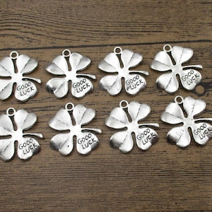 8 Luck Clover Charms ,Antique Silver Tone-RS934