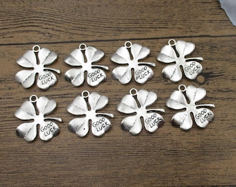 8 Luck Clover Charms ,Antique Silver Tone-RS934