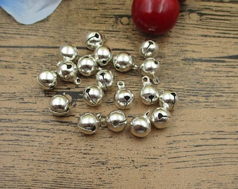 50 Round Silver Bell Charms-10mm-RS671