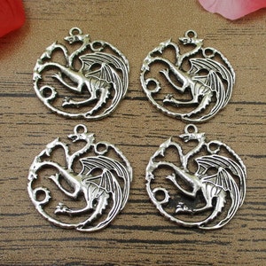 4 Dragon Charms,Antique Silver Tone -RS136