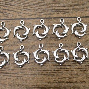 20 Dolphin Charms,Antique Silver Tone,Double Sided-RS1150