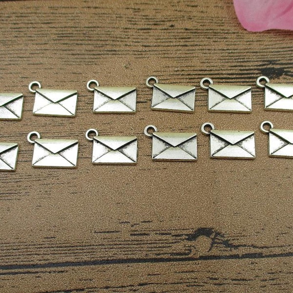 20 Envelope Charms, Antique Silver Tone-RS582