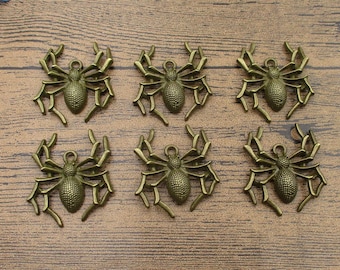 6 Big Spider Charms ,Antique Bronze Tone-RS880