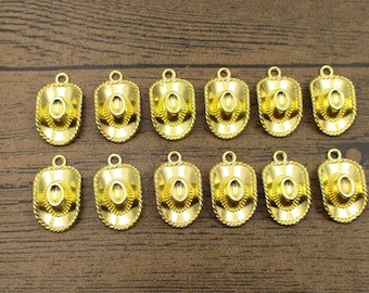 12 Cowboy Hat Charms,Gold Color 3D Charms-RS665
