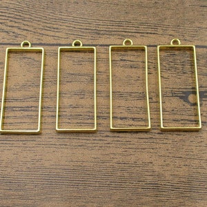 4 Rectangle Open Bezel Pendants-19x49mm,Locket Frame,Gold Color-TS225