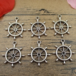 12 Rudder Charms ,Antique Silver Tone,Double Sided-RS146