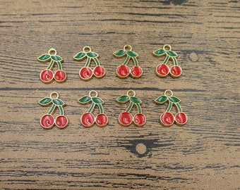 8 dijes de cereza esmaltados, dijes de frutas-RS713
