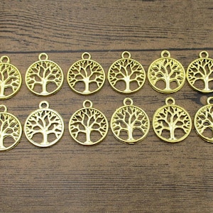 12 Round Tree Charms,Gold Color,Double Sided-RS1069