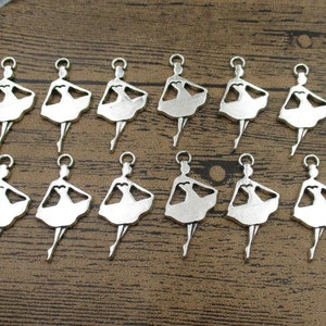 12 Ballet Dancer Charms ,Antique Silver Tone-RS836