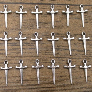 BULK SALE! 200 Little Sword Charms,Antique Silver Tone-RS684