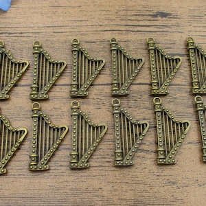 BULK SALE! 30 Big Harp Charms,Antique Bronze Tone Double Sided-RS506