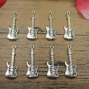 12 Guitar Charms ,Antique Silver Tone -RS358
