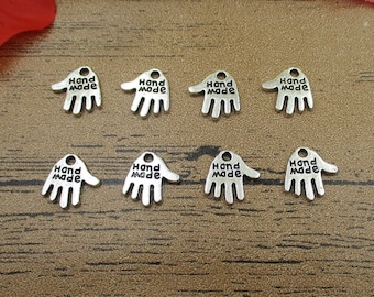50 Hand Charms,with Letters Handmade,Antique Silver Tone, Double Sided-RS324