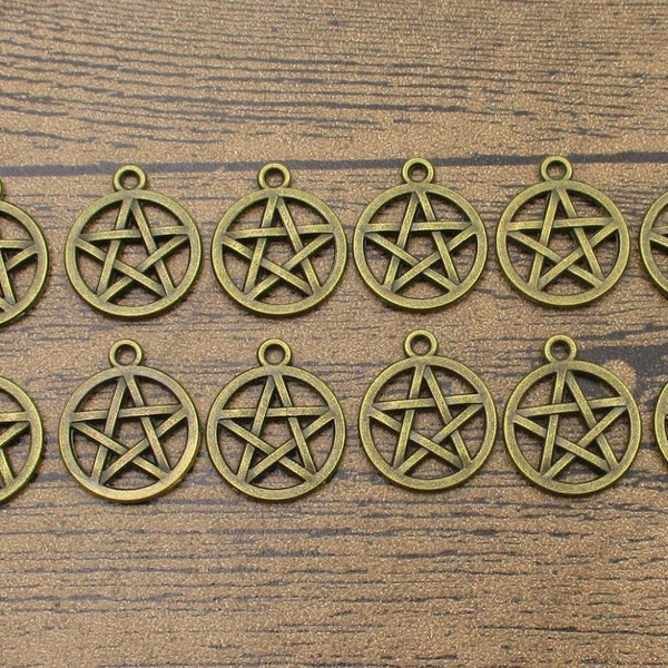 20 Pentagram charms Bronze Antique Tone, double face RS936