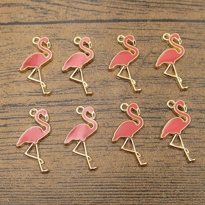 8 Flamingo Charms,Red Plated Enamel-RS964