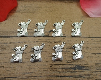 30 Christmas Stocking Charms, Antique Silver Tone,Double Sided-RS201