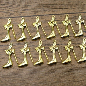 12 High-heeled Shoes Charms,Gold Color-RS192