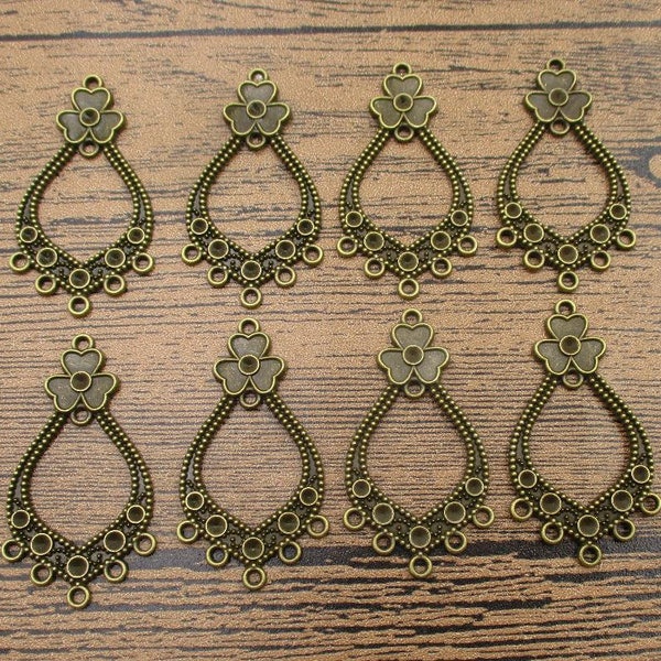 8 Connectors Chandeliers,5 rings,Earring Supplies Antique Bronze Tone-RS786