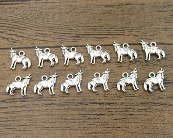 20 Wolf Charms,Antique Silver Tone,Double Sided-RS1040