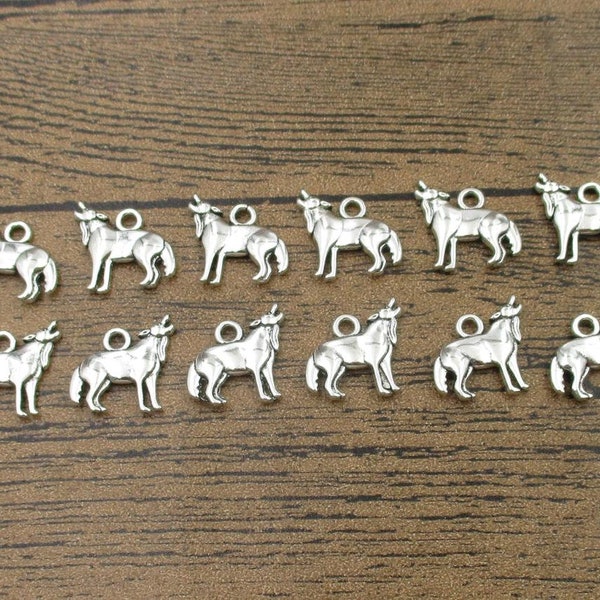 20 Wolf Charms,Antique Silver Tone,Double Sided-RS1040