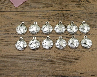 12 Globe Charms,Antique Silver Tone-RS673