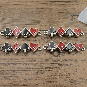 4 giocare Poker connettore Charms, quattro colori, argento, smalto Charms-RS750