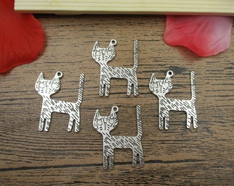 12 Cat Charms,Antique Silver Tone -RS131