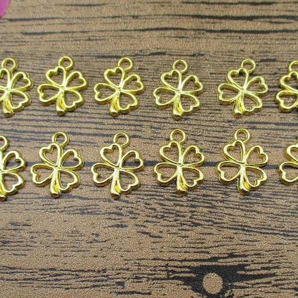 20 Leaf Charms, Clover Charms ,Golden Tone-RS056