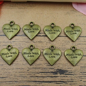 12 Heart Charms,Love Pendant,Made With Love, Antique Bronze Tone-RS013