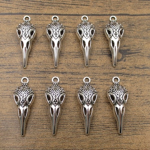 8 Bird Skull Charms,Antique Silver Tone-RS1353