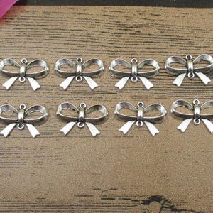 30 Bow Connector Charms, Antique Silver Tone-RS571