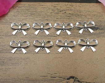 30 Bow Connector Charms, Antique Silver Tone-RS571