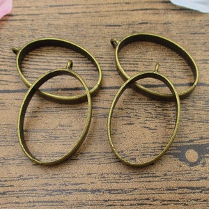 4 Oval Open Bezel Pendants-24x37mm,Locket Frame,Antique Bronze Tone-TS156