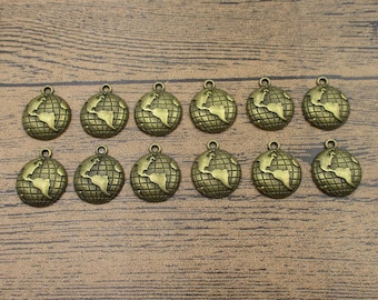 20 Globe Charms,Antique Bronze Tone-RS1053