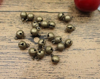 50 Round Copper Bell Charms-6mm, Antique Bronze Tone-RS670