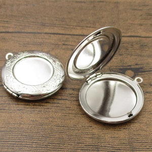 2 Round Bezel Photo Lockets Match 20mm Cabochon Set,Antique Silver Tone,Openable Pendants-TS010