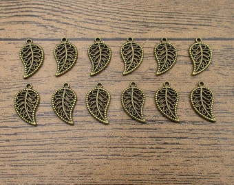 30 Leaf Charms, Antique Bronze Tone,Double Sided-RS054