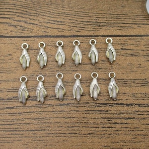 30 Corn Charms, Antique Silver Tone Double Sided-RS905