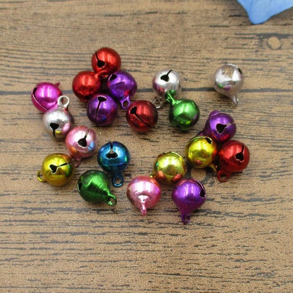 50 Jingle Bell Charms-10mm, Random colorful-RS878