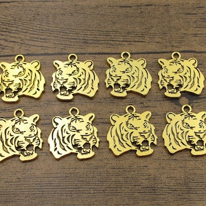 8 Tigerkopf Anhänger, antike Goldfarbe, doppelseitig-RS116
