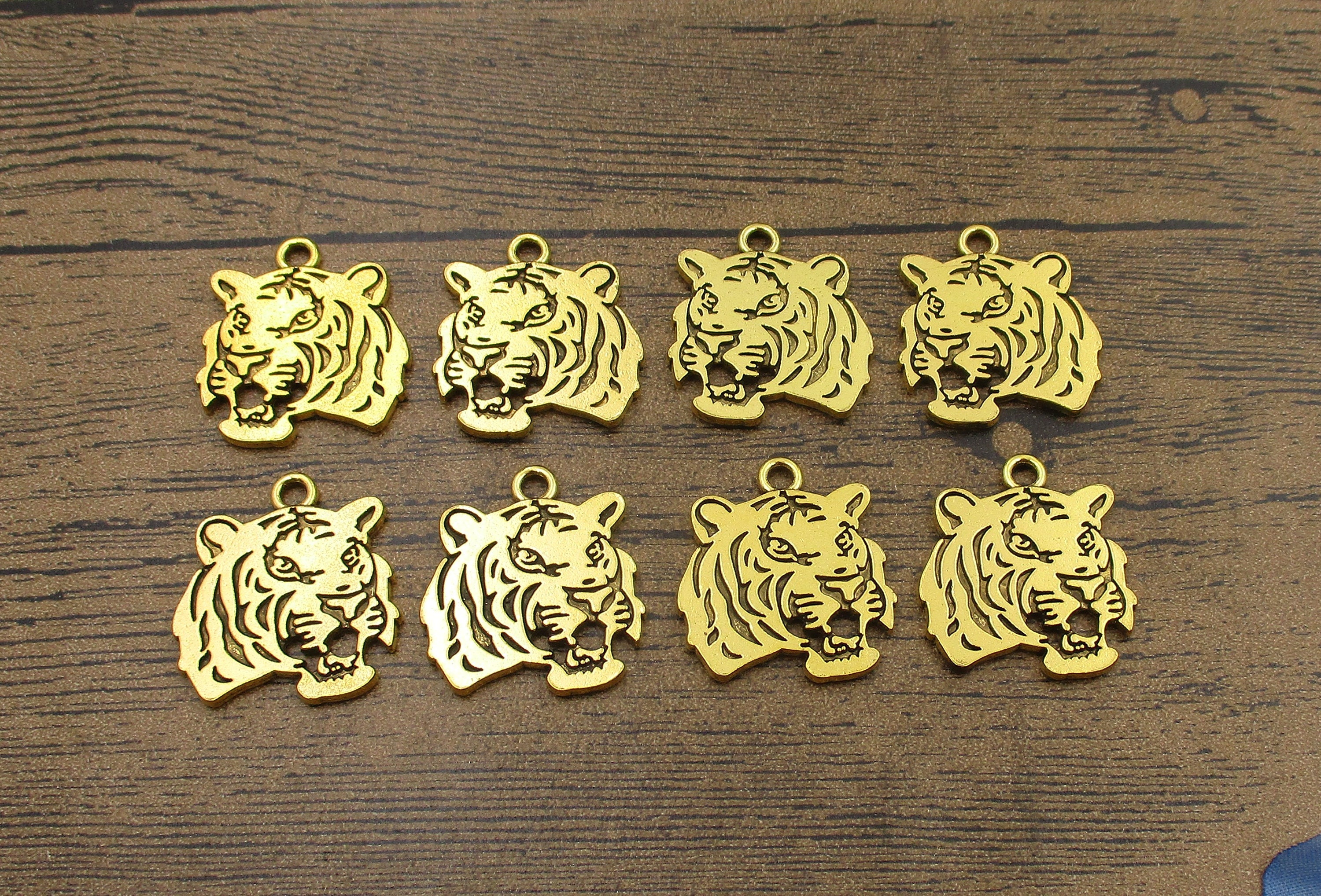8 Tiger Head Charms,Antique Gold Color,Double Sided-RS116