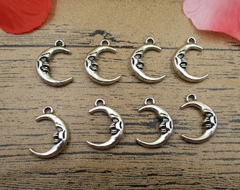 20 Moon Charms,Antique Silver Tone,Double Sided-RS306