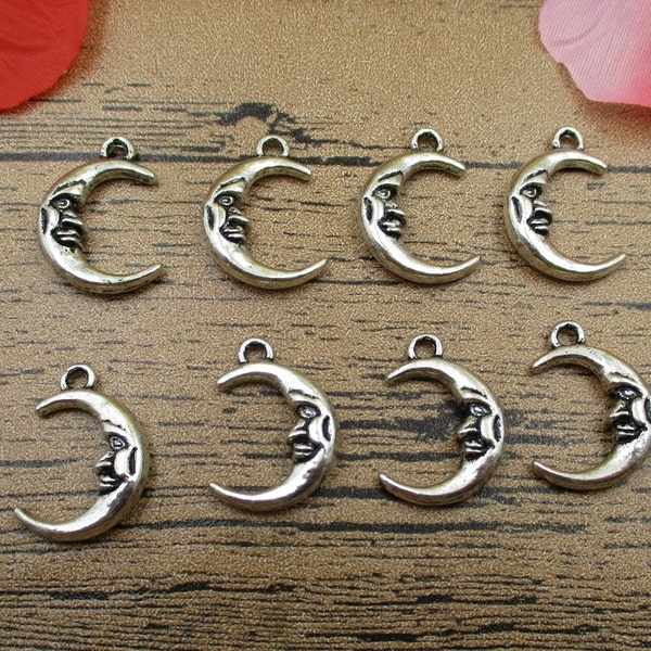 20 Moon Charms,Antique Silver Tone,Double Sided-RS306