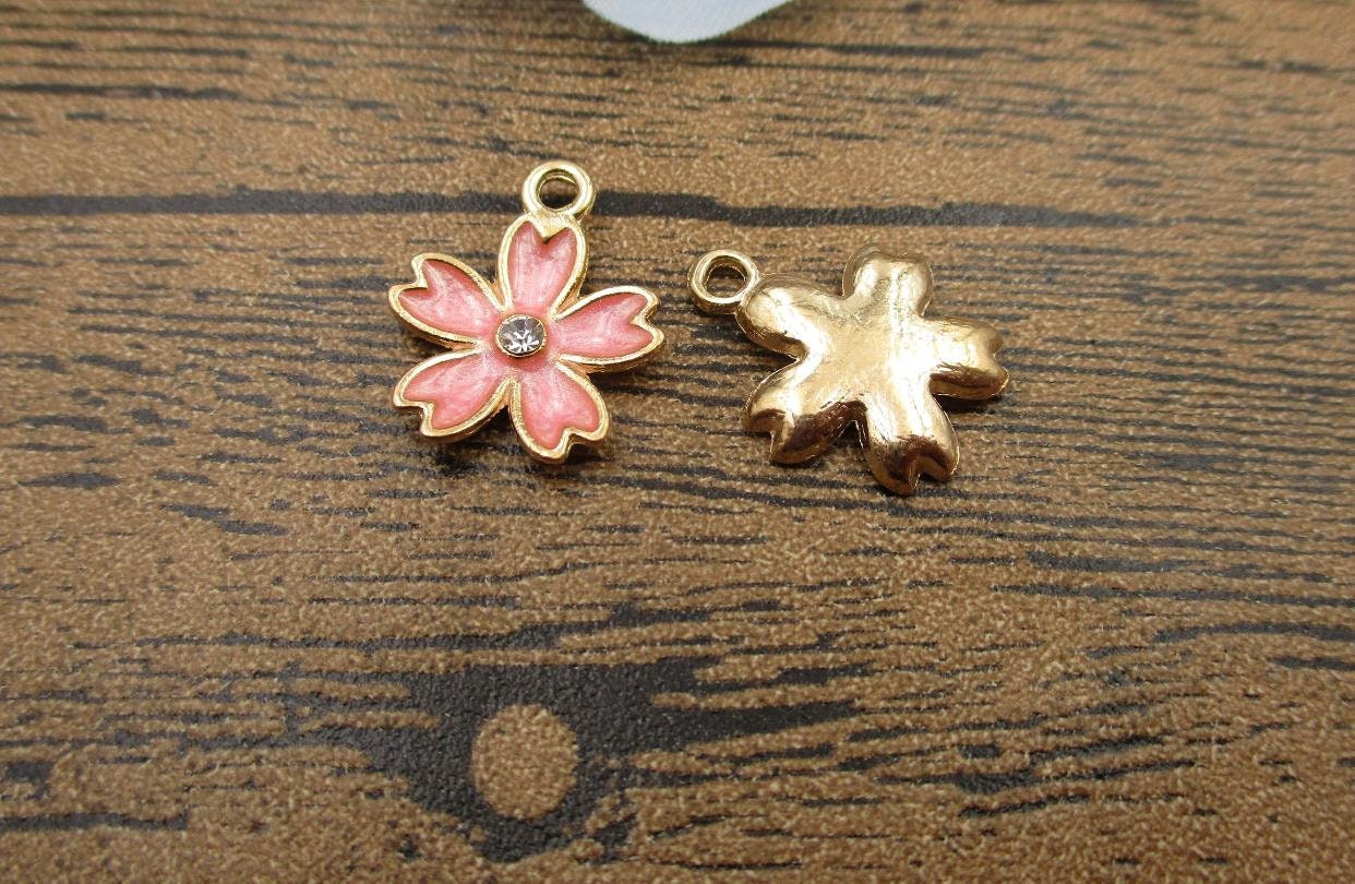 8 Sakura Charms,pink Plated Enamel With a Diamond-rs965 - Etsy Israel