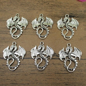 8 Fly Dragon Charms,Antique Silver Tone -RS229