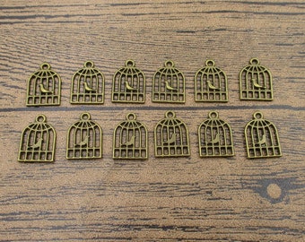 20 Charmes de cage d'oiseau, tonalité en bronze antique-RS1074