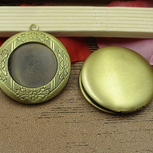 2 Round Bezel Photo Lockets Match 20mm Cabochon Set,Antique Bronze Tone,Openable Pendant-TS010